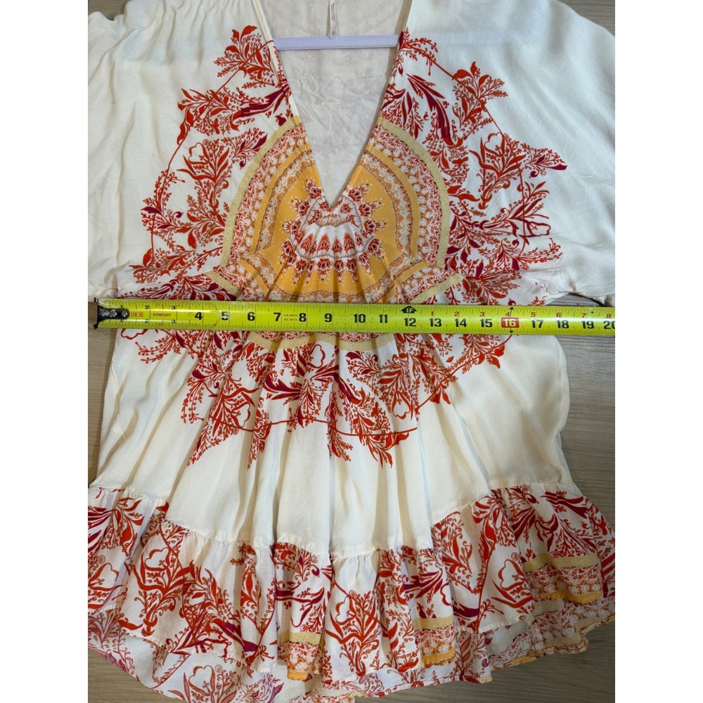 Free People Tunic Top Sunset Dreams S Ivory Orange Boho Bell Sleeve V-Neck - Picture 9 of 11